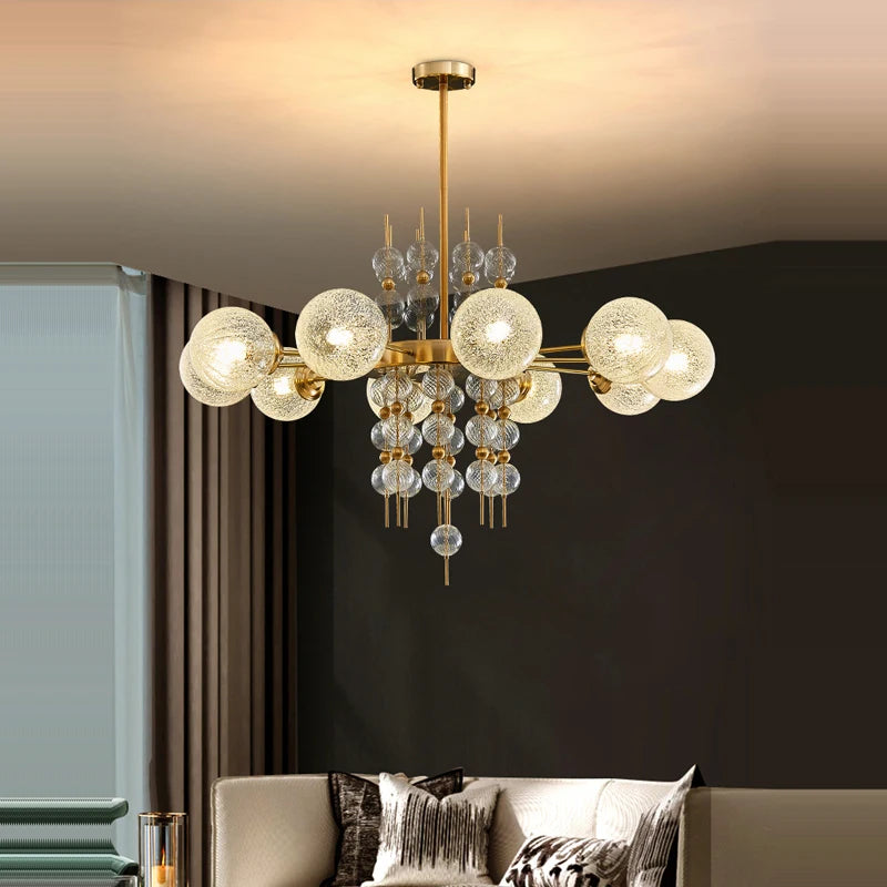 lustre à bulles classique en chrome doré tendance 2024 avec éclairage led - vue 5 sur 9