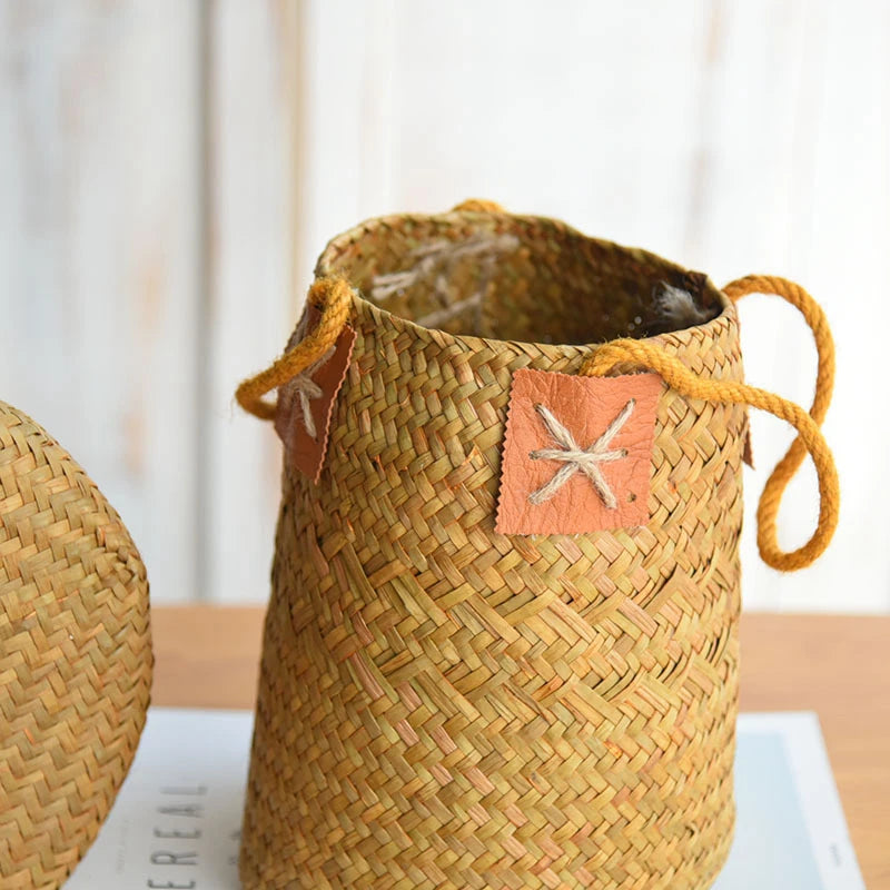 panier de rangement en jonc de mer naturel pour décorations variées - vue 7 sur 7