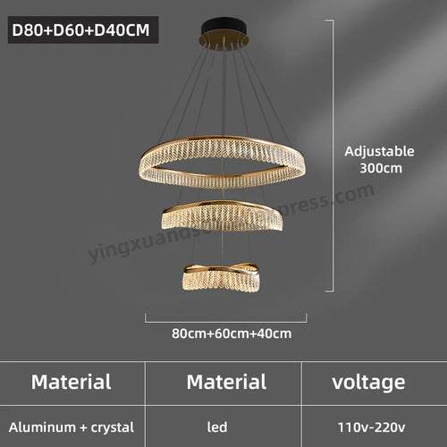 Minimalistischer LED-Kronleuchter im nordischen Stil aus Kristall - vue 11 sur 12