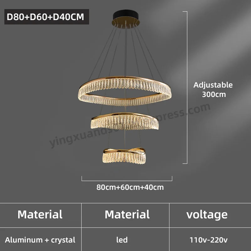 Minimalistischer LED-Kronleuchter im nordischen Stil aus Kristall - vue 10 sur 12