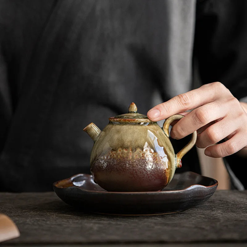 Théière céramique style chinois rétro avec couvercle - vue 2 sur 6