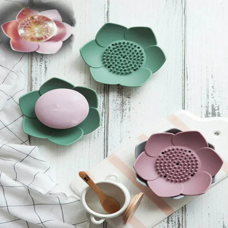 boîte à savon lotus antidérapante en silicone portable - vue 4 sur 9