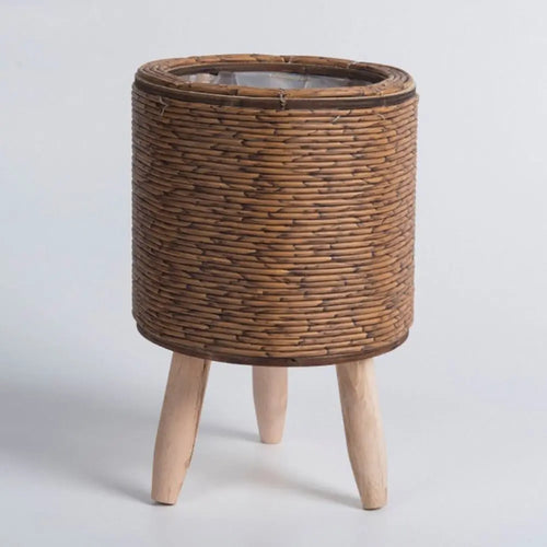 pot de fleurs rotin tressé créatif avec pieds amovibles et support durable
