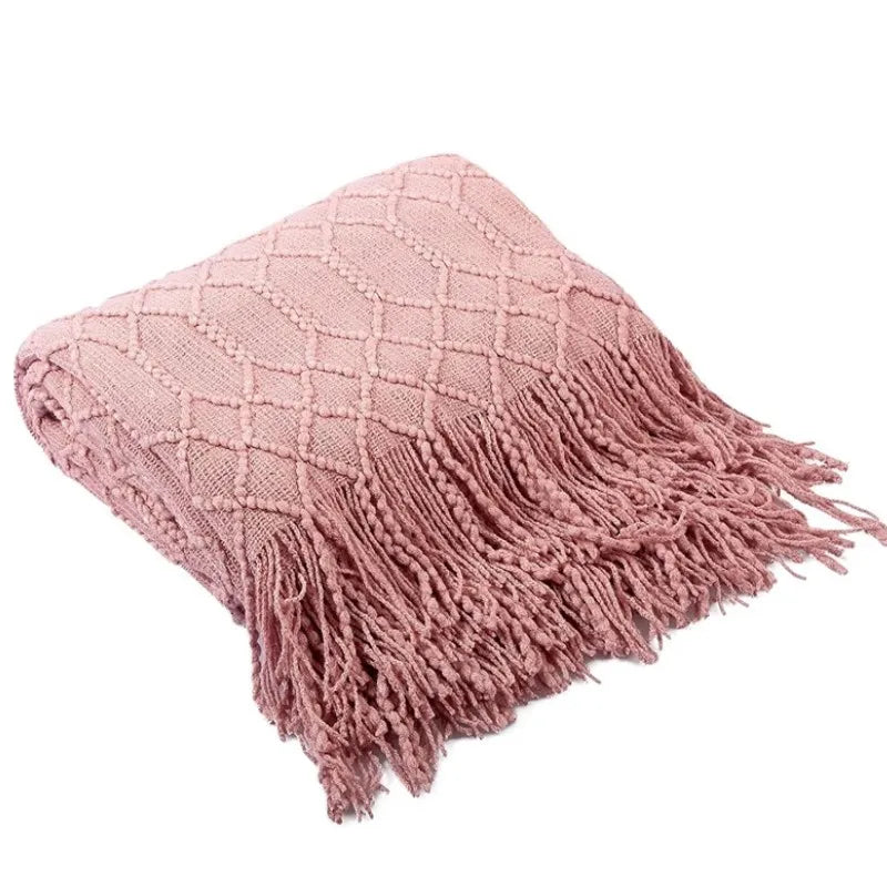 Plaid tricot leger avec pompons style cosy salon - vue 2 sur 6