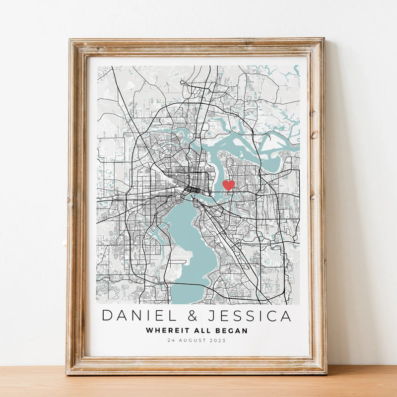 carte de ville personnalisée pour cadeau de saint-valentin