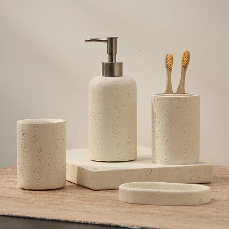 accessoires de salle de bain en grès pour rangement et décoration - vue 5 sur 12