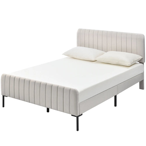 Headboard height is adjustable, 55cm high and thickened headboard Double bed with upholstered bed frame without mattress - vue 2 sur 8