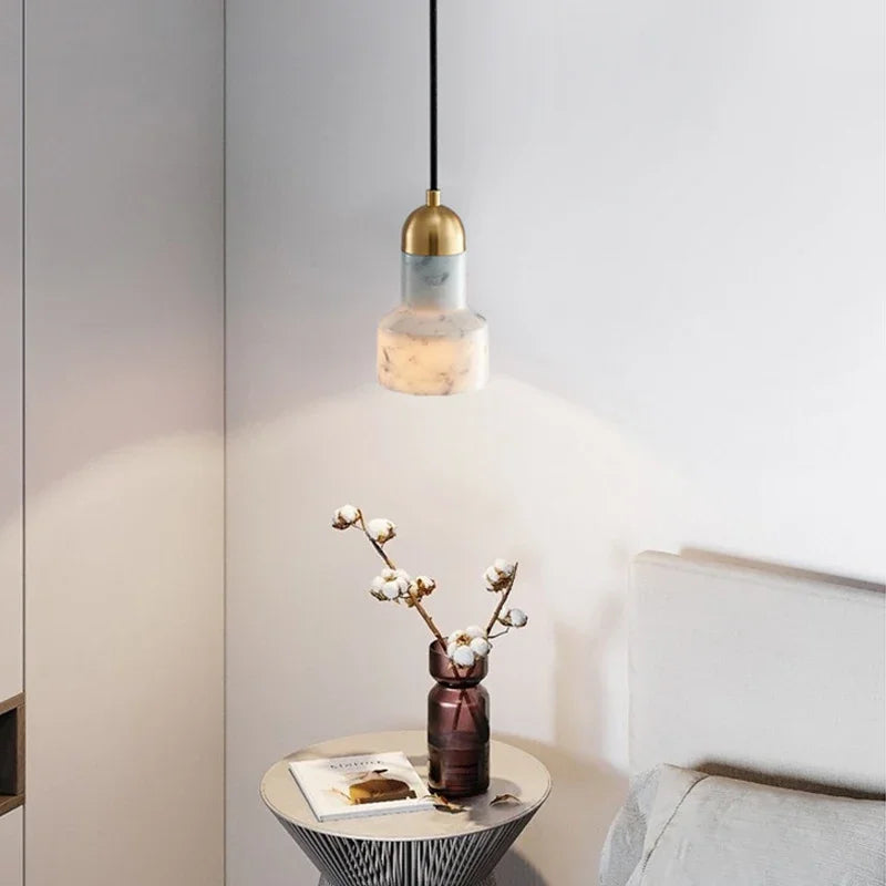 suspension nordique en marbre et cuivre design moderne - vue 7 sur 24