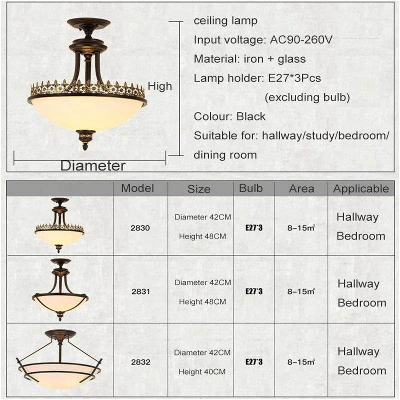 lustre led style campagnard américain en fer forgé et verre - vue 7 sur 6