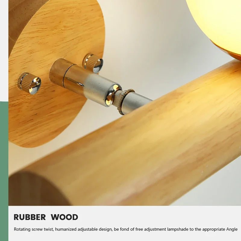 applique murale led nordique en verre et bois réglable moderne - vue 7 sur 7
