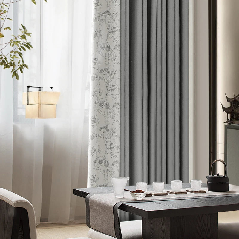 Rideau floral style chinois occultation partielle pour salon - vue 4 sur 9