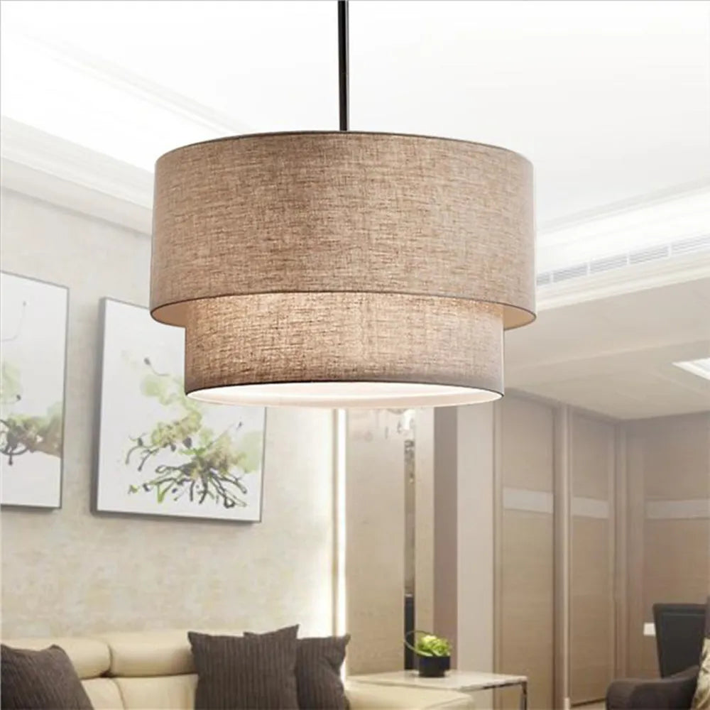 Suspension abat-jour en tissu style lin pastoral moderne - vue 5 sur 9