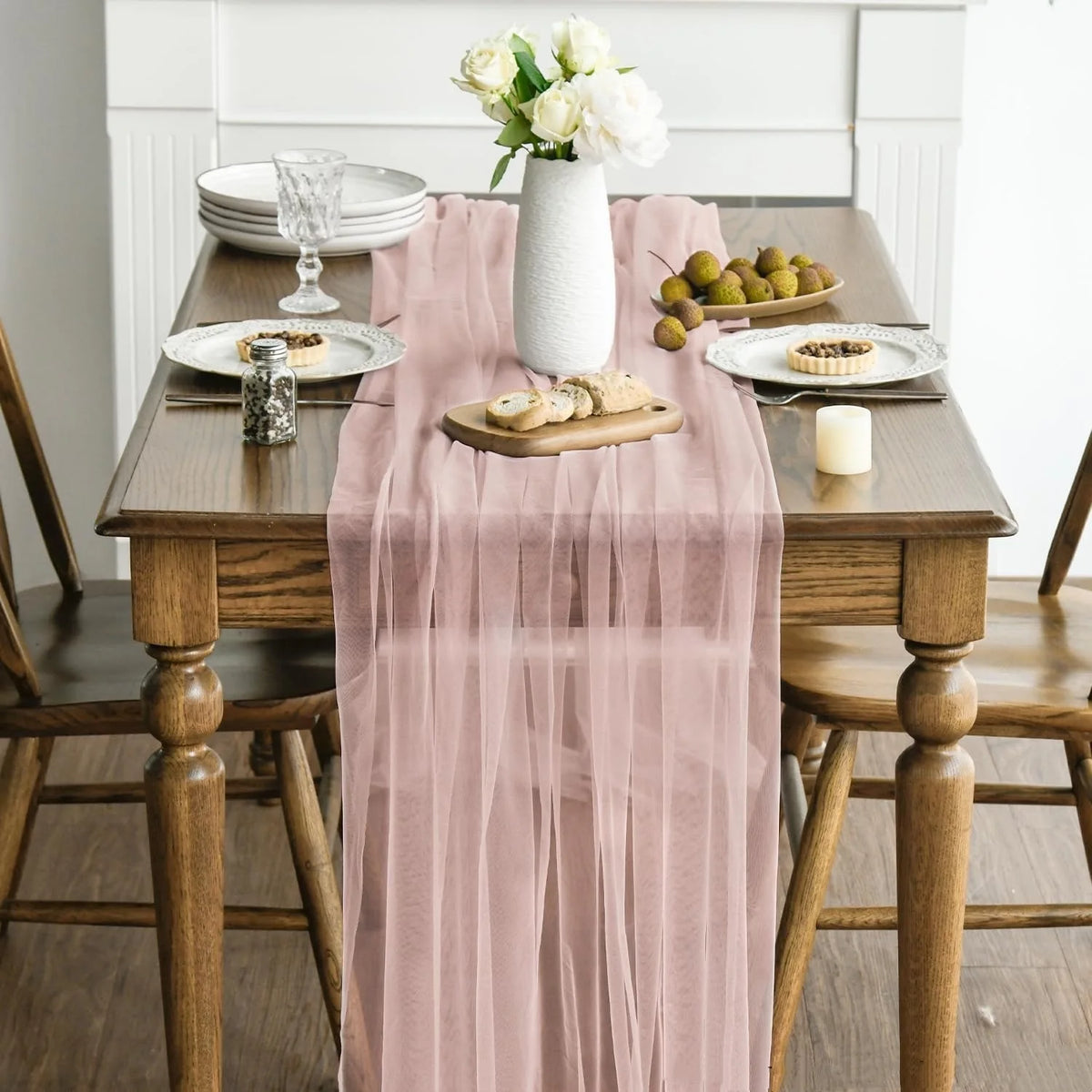 Chemin de table gaze transparente blanc décoration mariage anniversaire - vue 4 sur 6
