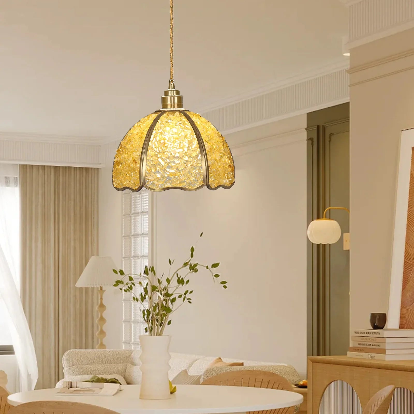 Suspension de luxe en cuivre et cristal naturel led - vue 4 sur 11