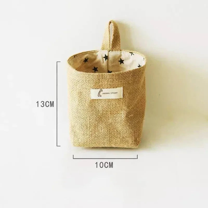 panier de rangement en coton et lin avec poignée - vue 15 sur 16