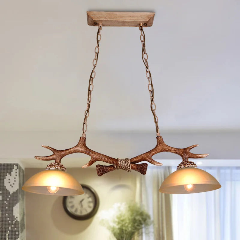 lustre rétro double bois résine suspension led loft café - vue 3 sur 7