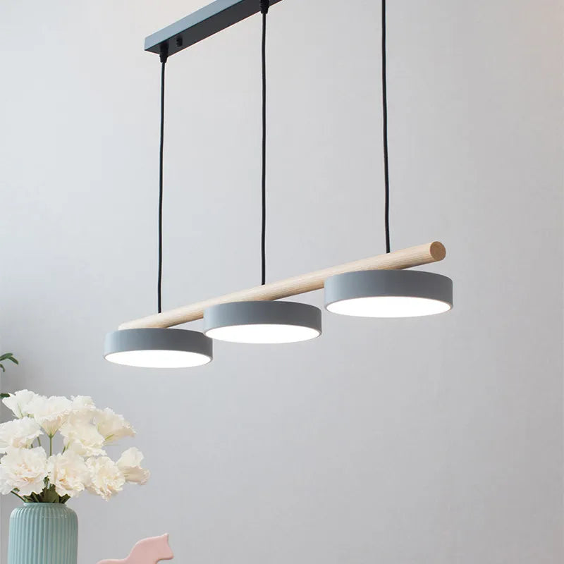 Lustre nordique en bois massif avec led intégrée