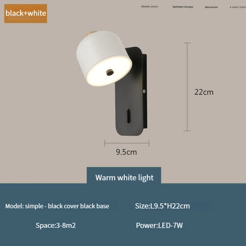 applique murale nordique rotative avec interrupteur led pivotante