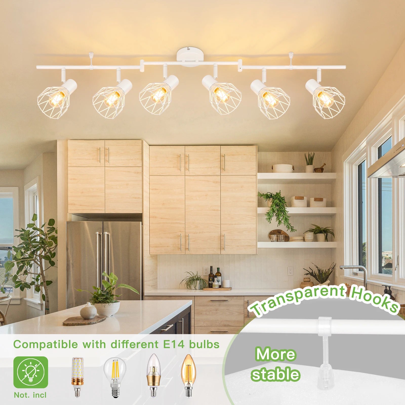 Plafonnier LED 6 voies rotatif - Lumières noires/blanches - Luminaires de plafond - Cage métallique pour plafond E14 - Spot de plafond - vue 5 sur 8