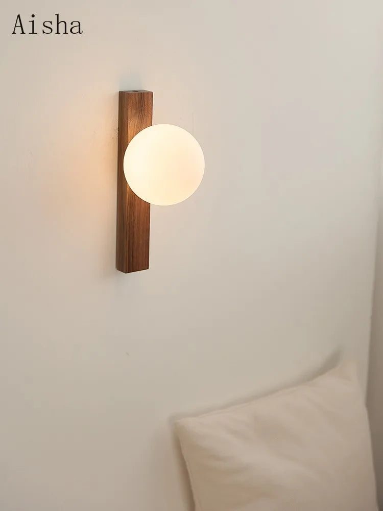 applique murale rétro en noyer avec verre décoratif - vue 3 sur 7