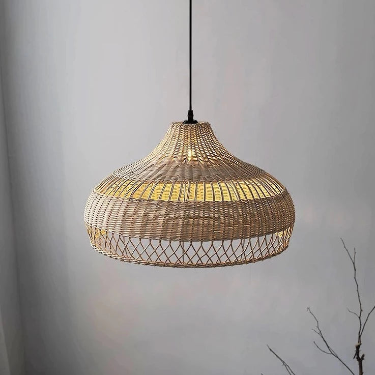 Lustre design en rotin clair - vue 5 sur 6