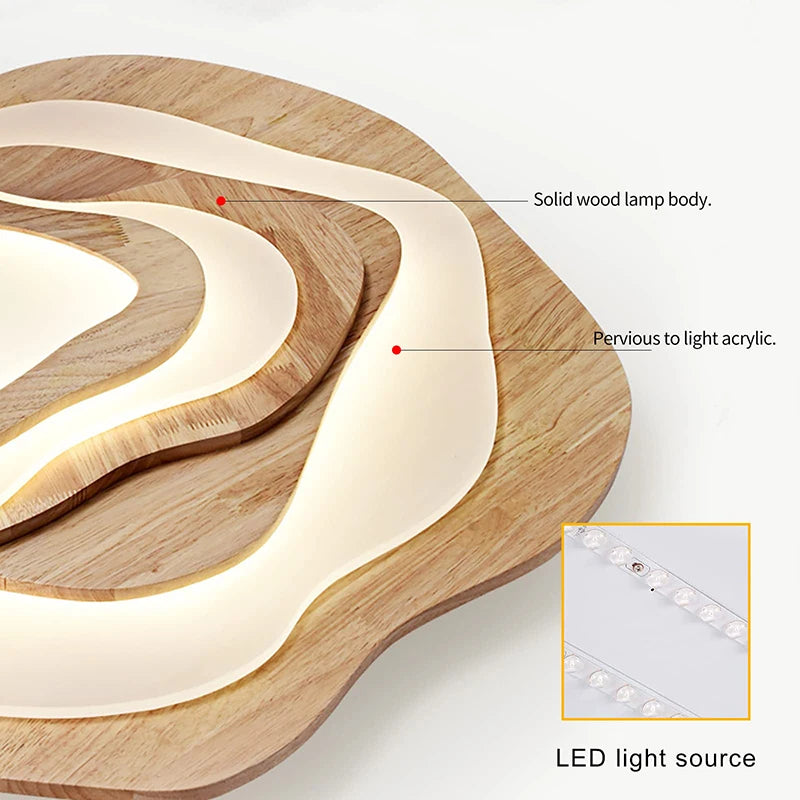 lustre led moderne en bois pour chalet loft intelligent - vue 7 sur 12