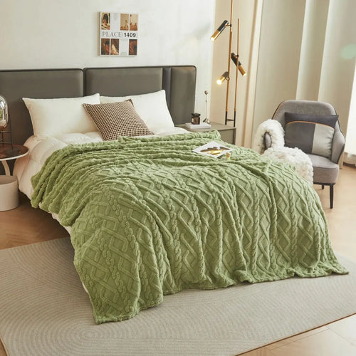 plaid flanelle polaire doux et chaud uni - vue 4 sur 7