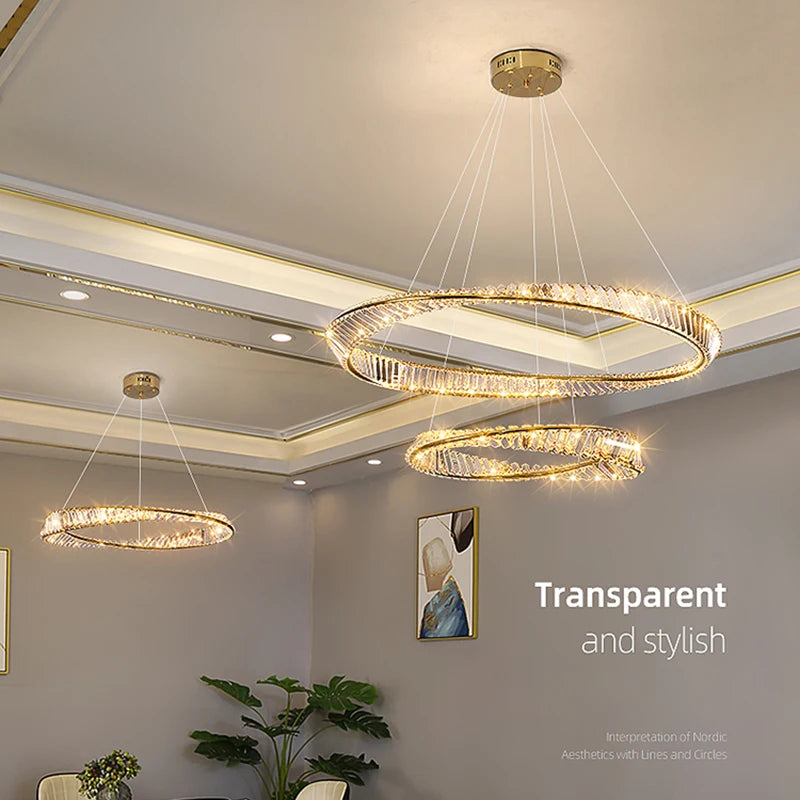 Crystal LED Chandelier for Living Room Kitchen Bedroom Ceiling Pendant Lamp, Gold Modern Remote Control Hanging Light - vue 6 sur 11