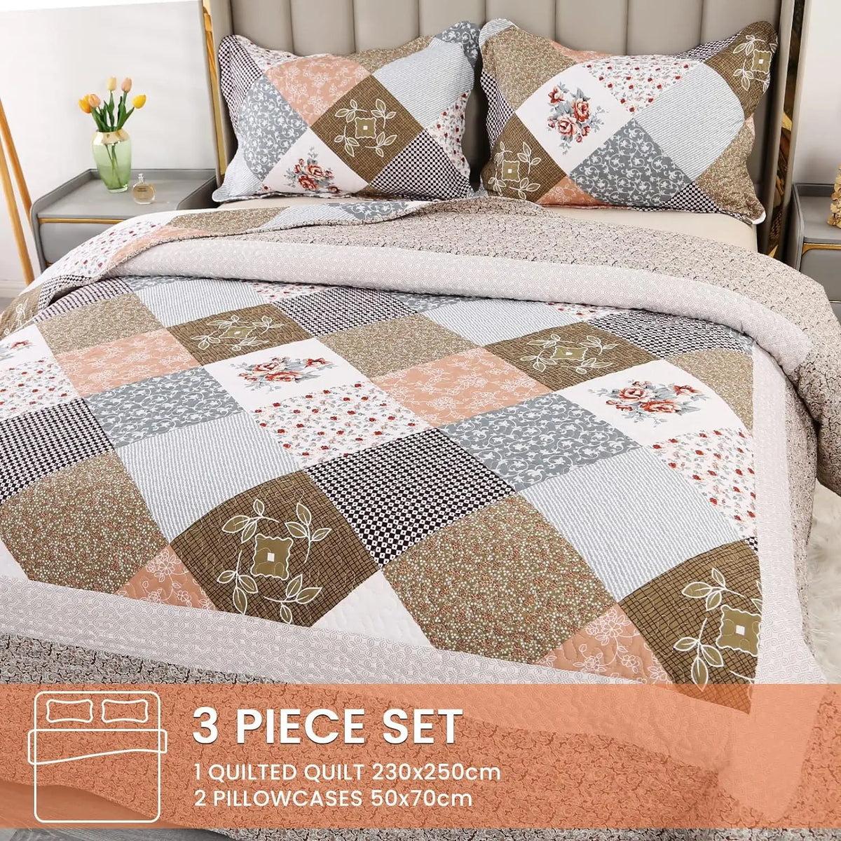 （Kostenloser Versand）Tagesdecke Patchwork 220x240cm, Bettüberwurf 230x250cm für Doppelbett, Gesteppte Patchworkdecke - vue 5 sur 6