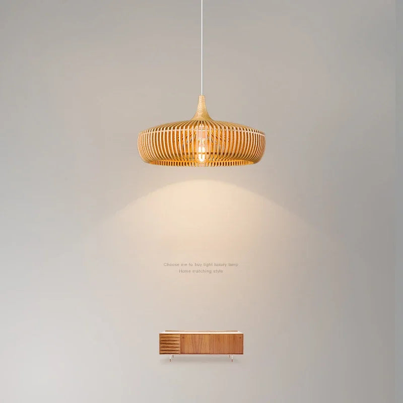 lustre en bois rond rétro pour table de restaurant avec led - vue 4 sur 15