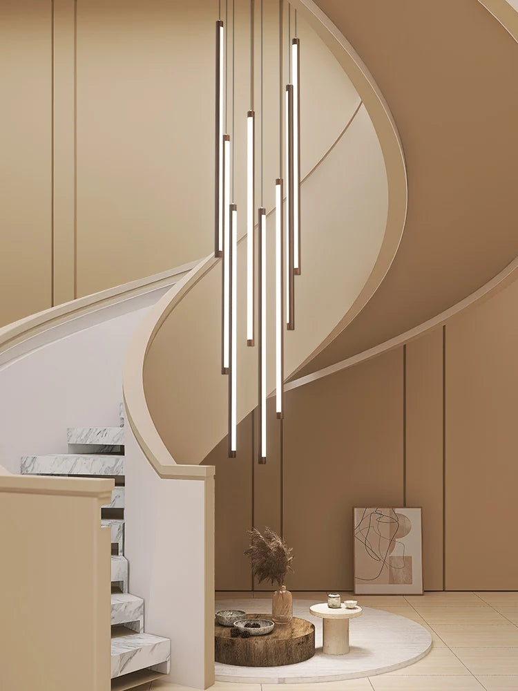 Nordischer Kronleuchter in Holzoptik, drehbar, minimalistisch, LED - vue 3 sur 14