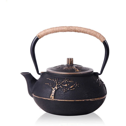 Theiere japonaise fonte emaillee avec infuseur motif traditionnel