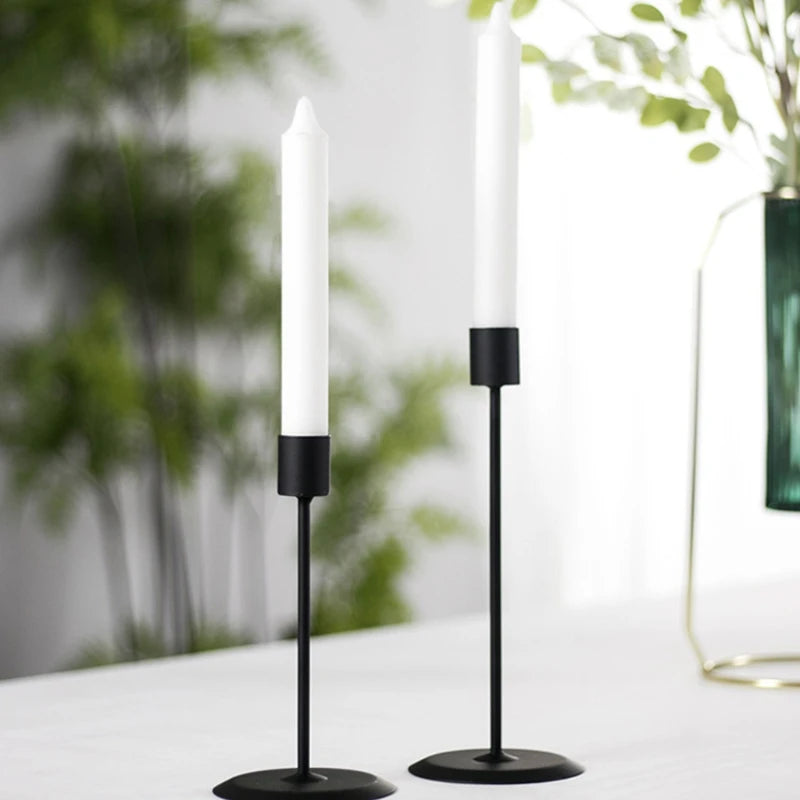 lot de 2 bougeoirs en métal pour bougies coniques décoration intérieure - vue 7 sur 6