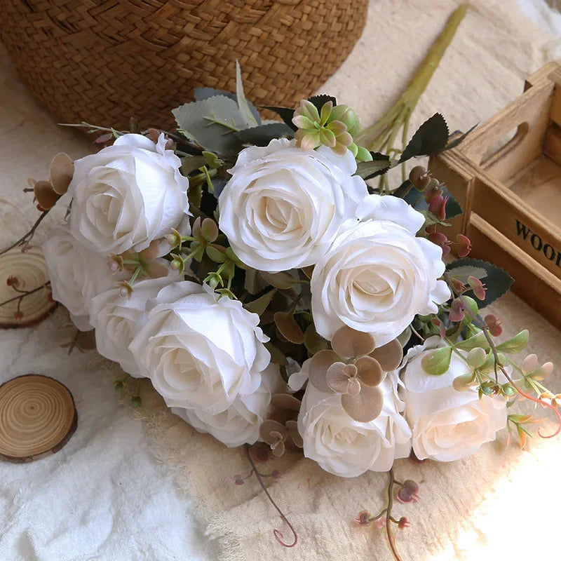 bouquet de roses artificielles en soie pour décoration intérieure - vue 10 sur 13