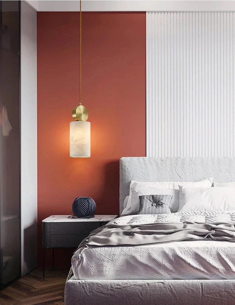 lustre en marbre et cuivre décoration nordique suspendue - vue 8 sur 8