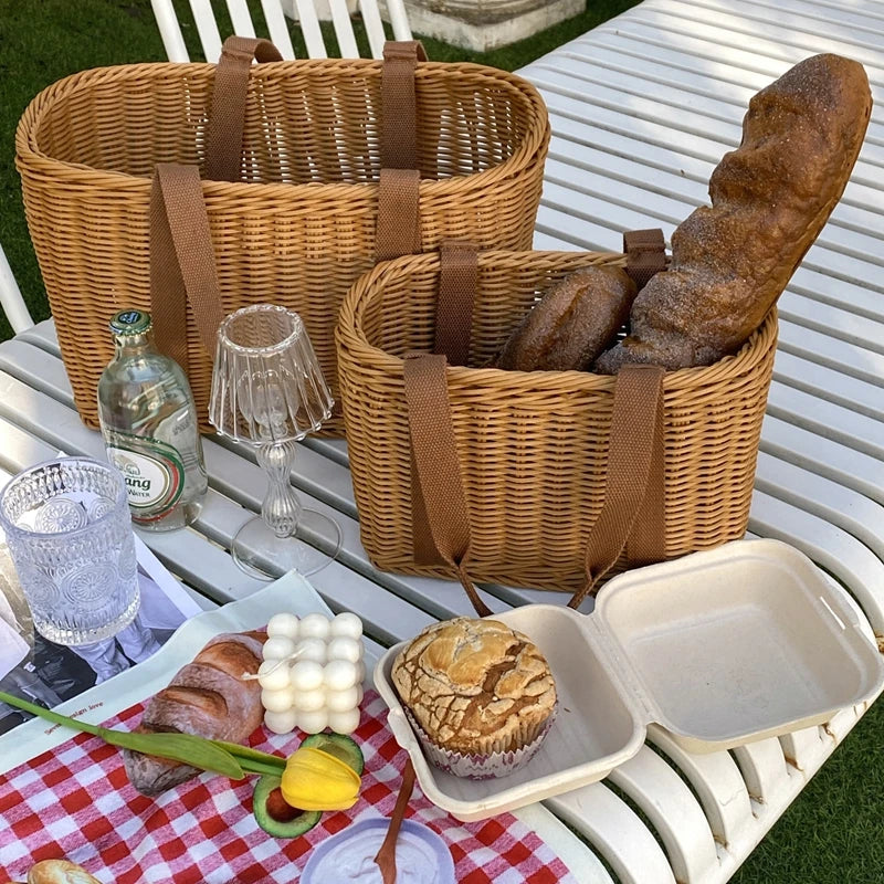 panier de pique-nique en osier pour rangement et courses - vue 6 sur 22