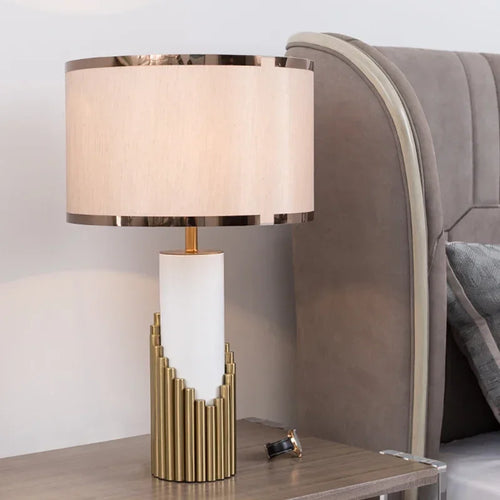 Italy Design High Quality  Table Lamp Led Desk Light with Marble Foot Fabric Shade - vue 3 sur 7