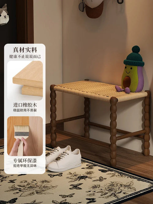 Creative Gourd Stool, French Woven Solid Wood Stool, Household Shoe Changing Stool, Living Room Sofa Side Shelf - vue 5 sur 13