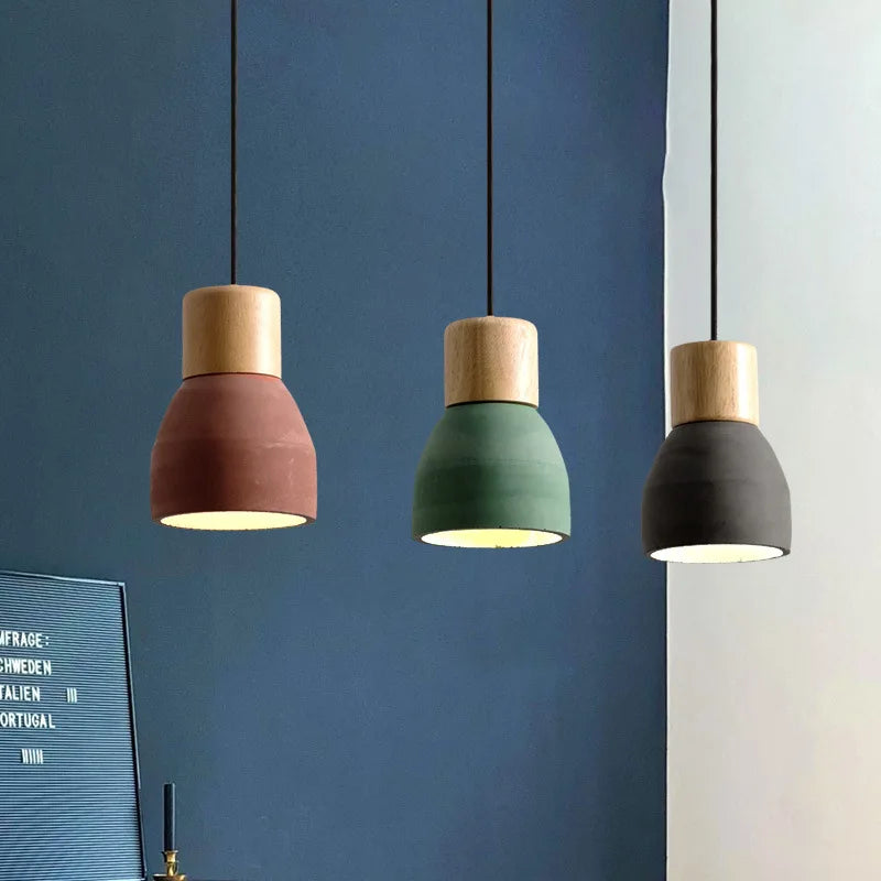 lampe led suspendue style nordique vintage en béton et bois - vue 6 sur 10
