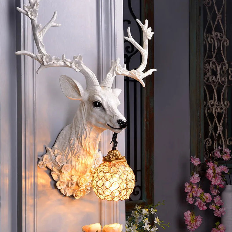 lampe de cerf vintage en résine avec abat-jour de luxe - vue 5 sur 6