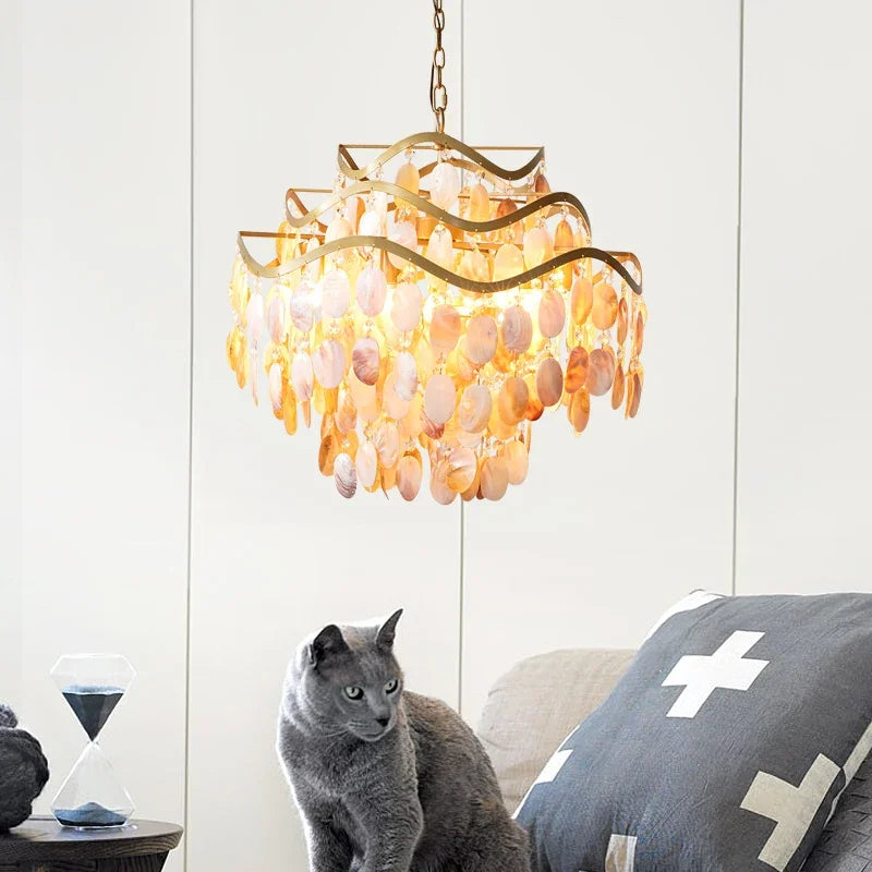 lustres led postmodernes en coquillage capiz pour décoration intérieure - vue 6 sur 9
