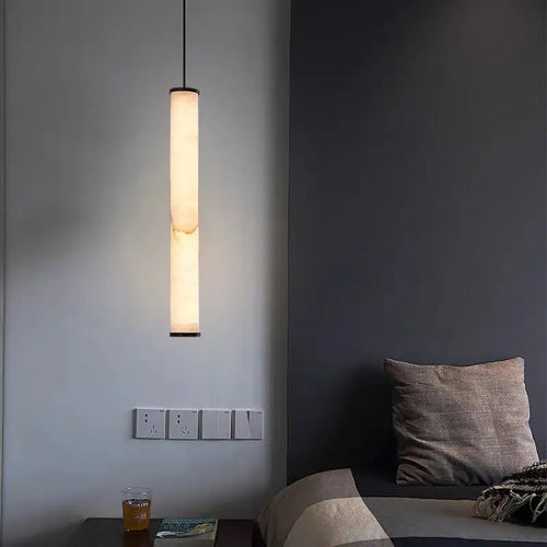 lustre en marbre naturel et laiton noir avec cordon réglable