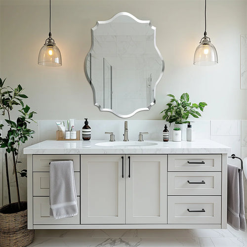 LUVODI Minimalist Frameless Wall Hanging Mirror Asymmetrical Vanity Mirror with Beveled Edge for Bathroom,Entryway - vue 3 sur 8