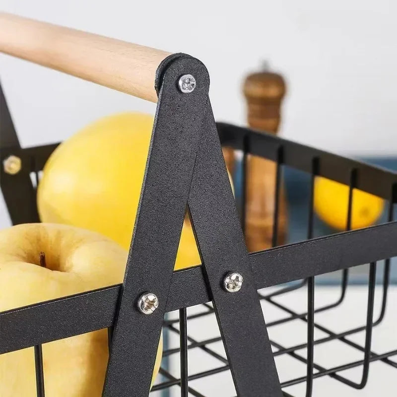 panier de rangement amovible avec poignée en bois pour cuisine - vue 6 sur 8