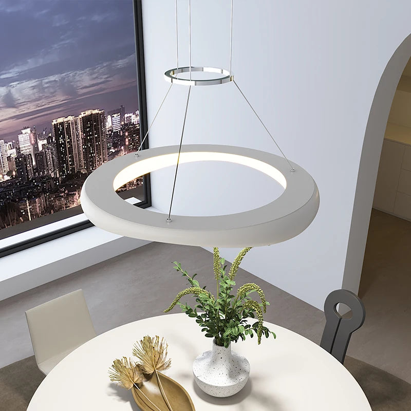 lustre led moderne nordique simple anneau restaurant bar - vue 7 sur 18