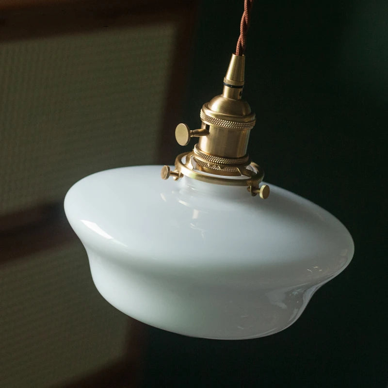 Suspension nordique moderne douille en cuivre abat-jour en verre blanc chambre salon suspension LED luminaires - vue 6 sur 30