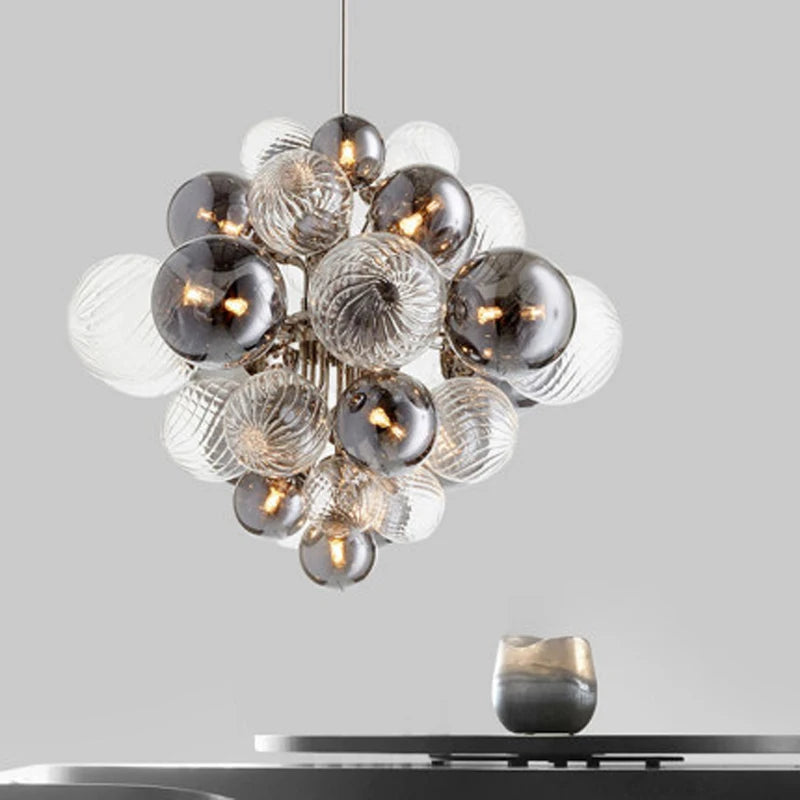 lustre nordique créatif en fer et bulles de verre luxueux - vue 7 sur 10