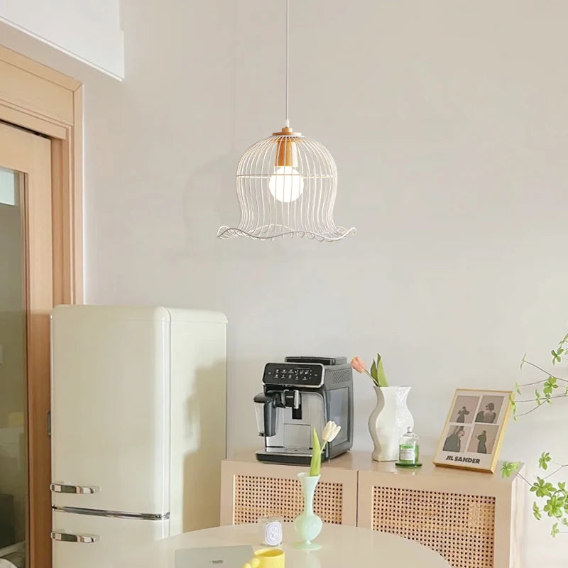 Suspension en métal blanc nordique forme de fleur Restaurant suspension lumière salon Table à manger E27 lustre éclairage 220 V - vue 3 sur 6