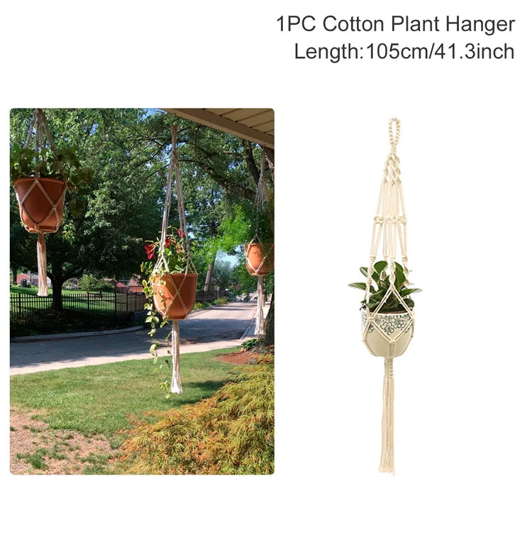 paniers suspendus en macramé pour plantes décoratives à accrocher - vue 15 sur 19