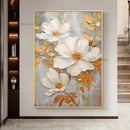 Tableau peinture à l'huile épaisse fleurs blanches abstraites décoration murale luxe